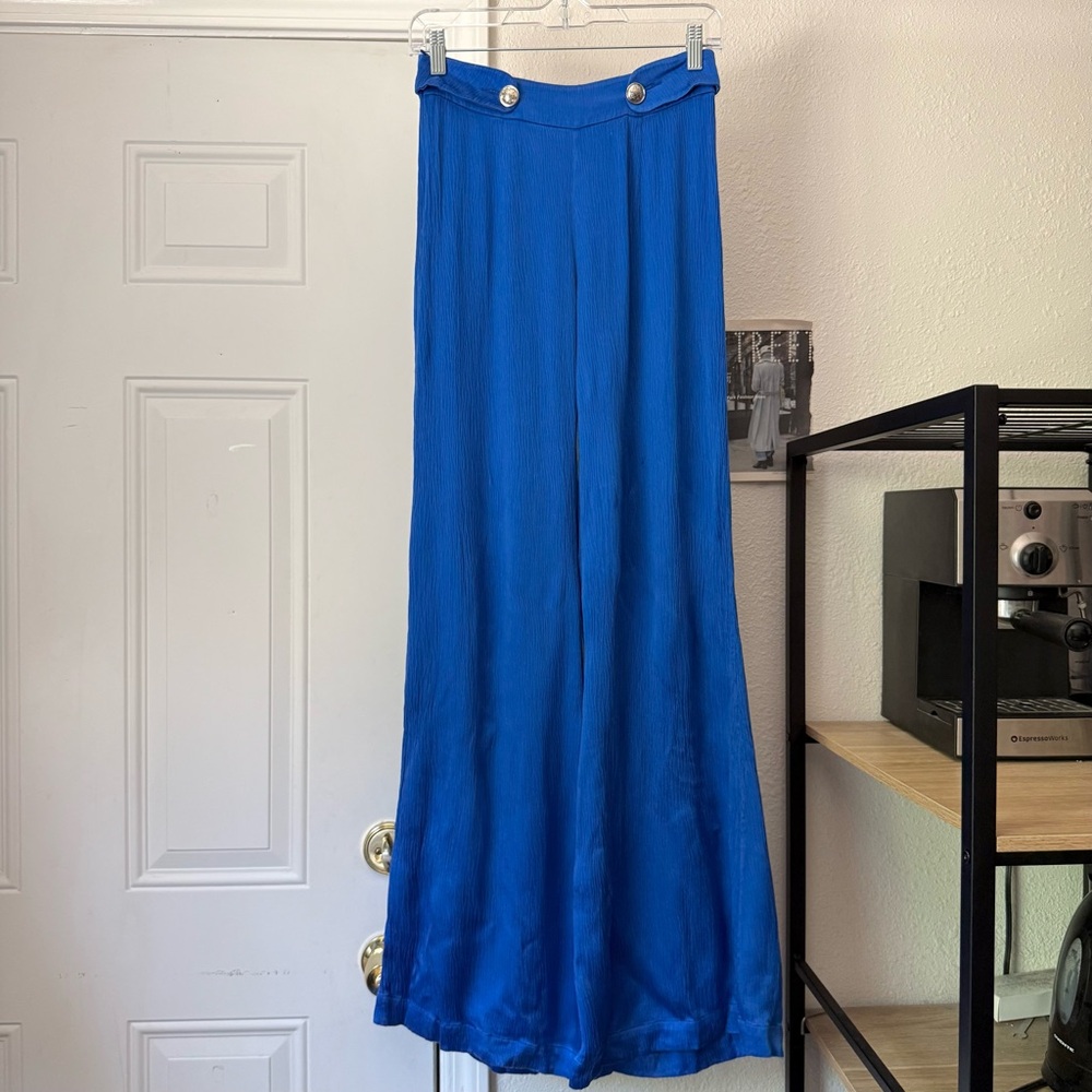 HOTTIE + LORD cobalt royal blue‎ satin wide leg high rise pants